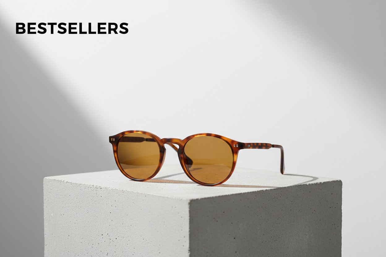 picture with sunglasses , Bestsellers written in top left corner with black and all caps